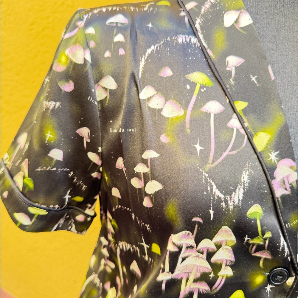 Fleur du Mal Black and Purple Etheral Mushroom Print Pajama Top-small - Picture 7 of 11